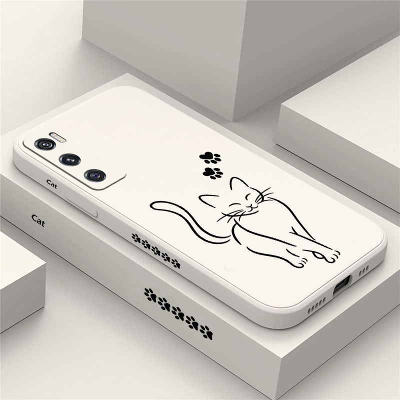 Vivo V40 - جراب هاتف أسود بتصميم قطة لطيفة